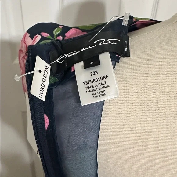 Oscar de la Renta
Geranium Print Belted Faille Dress in Pink/Navy - Picture 6 of 11